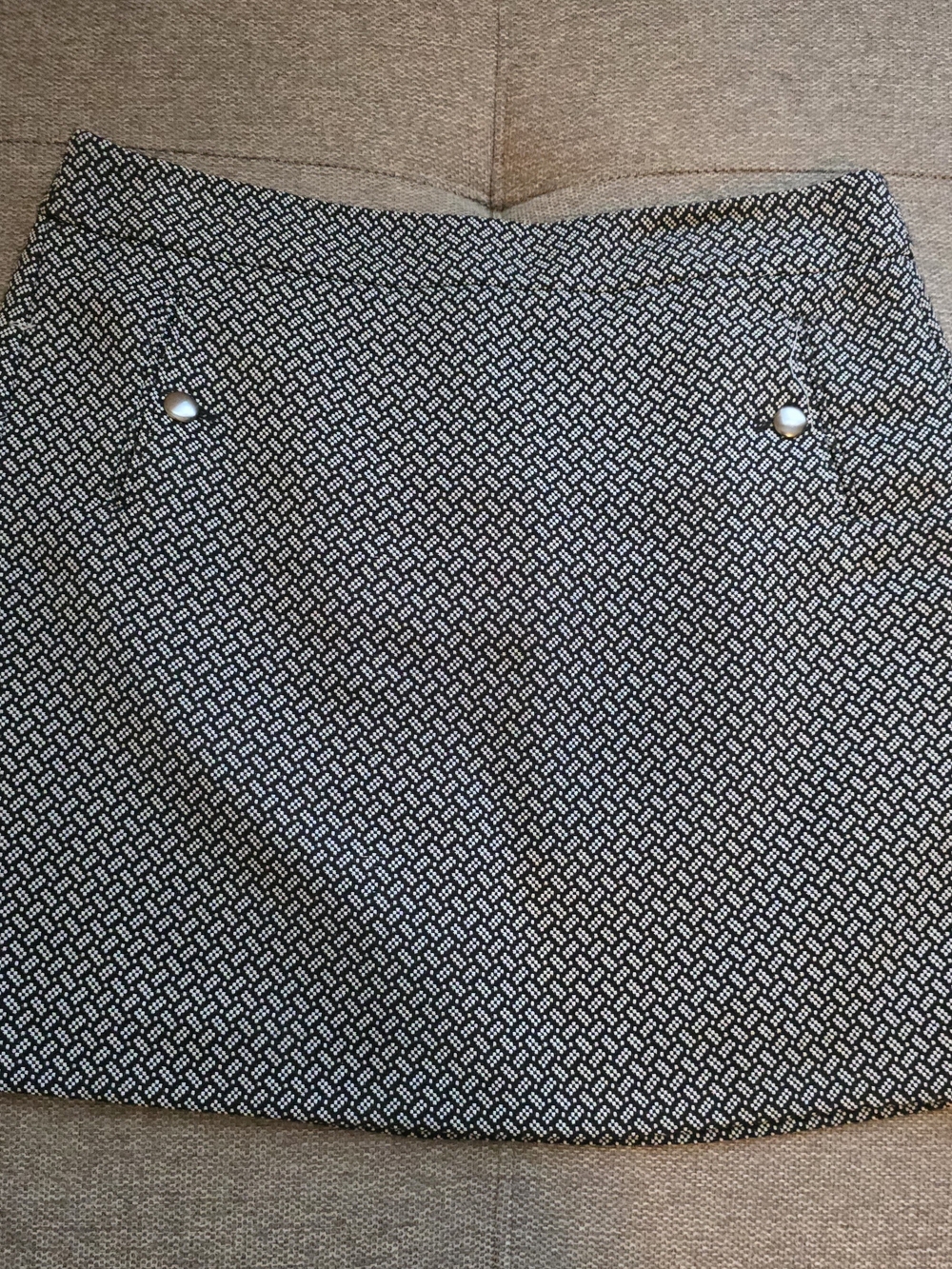 LOFT Black and White Mini Skirt with Pearl Buttons